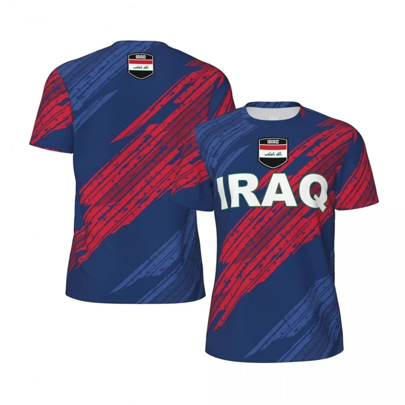 Mens Iraq Flag Print Football Jersey Fashion National Emblem Sports Shirt Plus Size Breathable Casual T Shirts