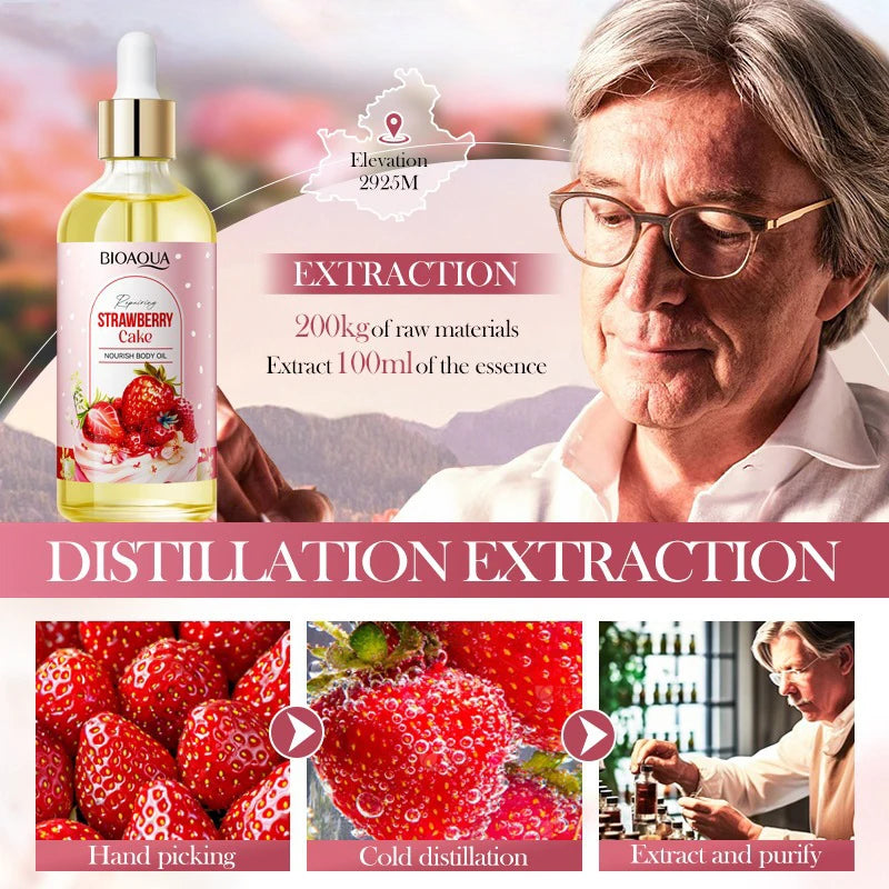 Fruity Strawberry Cake Body Oil 100ml Soothing Smoothing Body Massage Oil Moisturizing Improve Rough Dry Skin Daily Body Care