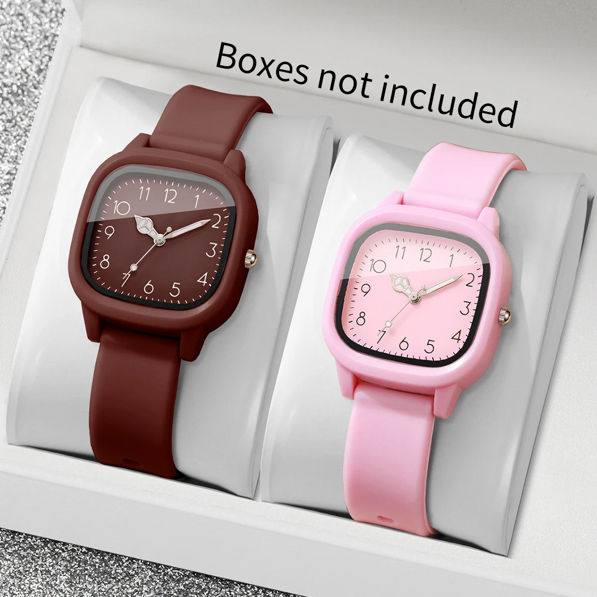 2PCS Fashion Square Arabic Dial Women Quartz Watch Set Silicone Strap Ladies Dress Wristwatches Relogio Feminino (Without Box)