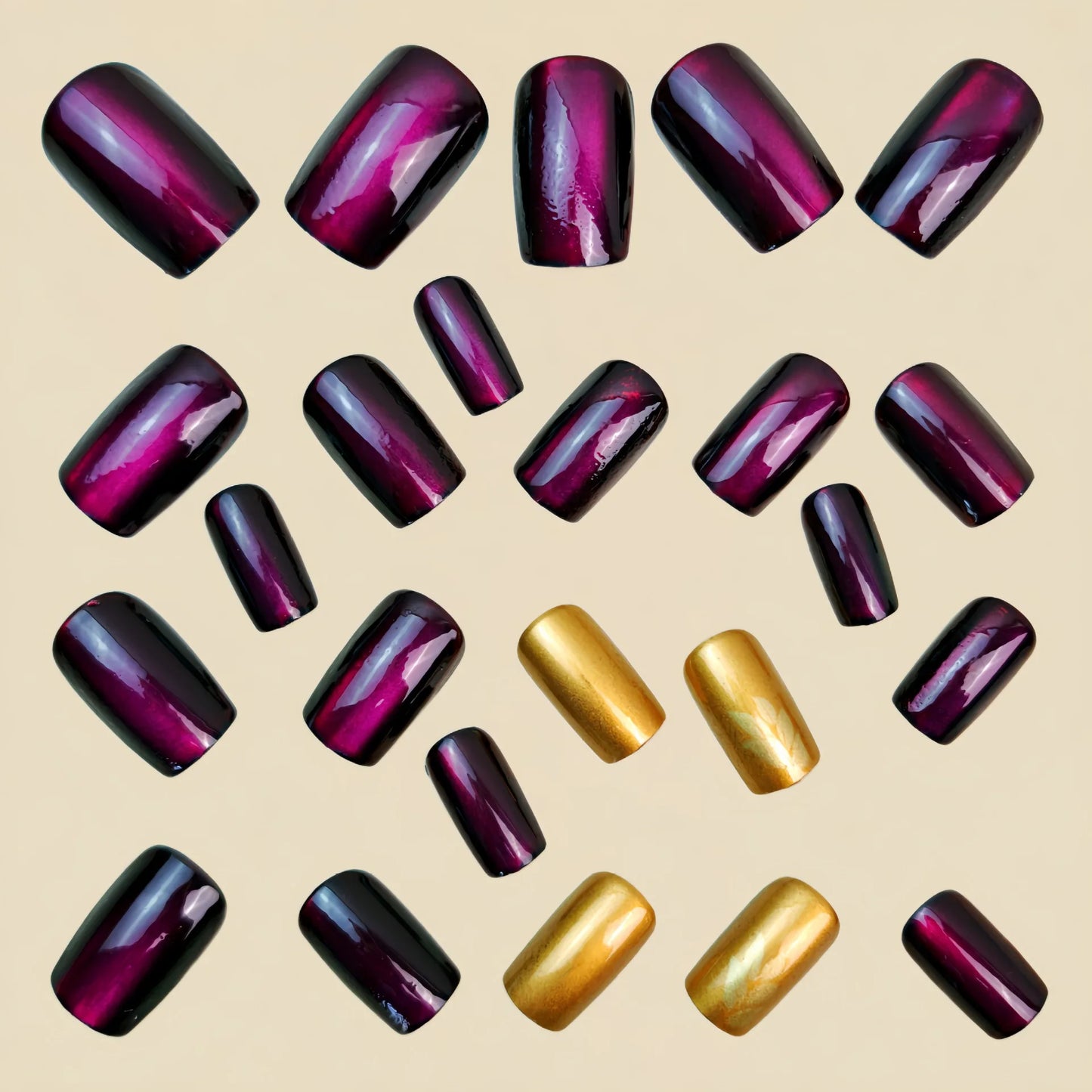 Short Medium fake nails for women girls green purple golden colors flowers leaf design glossy square ballet shape press on nails