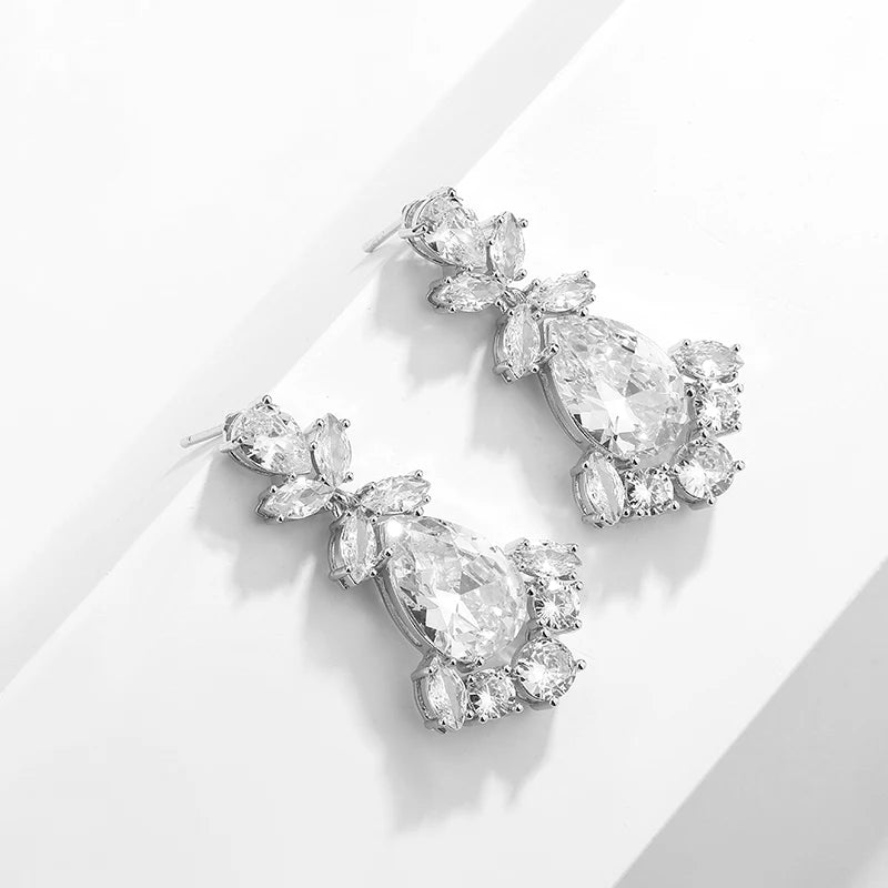 Fashion AAA Cubic Zirconia Chandelier Dangle Drop Earrings White Gold Color Crystal CZ Wedding Party Jewelry for Women