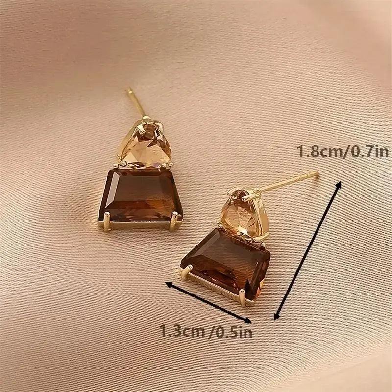 Trendy Cubic Zirconia Copper Drop Earrings For Women Girls Brown Crystal Pendant Earring Party Birthday Daily Jewelry