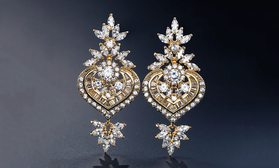Luxury Big Clear Zircon Long Dangle Earrings Exquisite Shiny CZ Bridal Earring for Women Wedding Jewelry