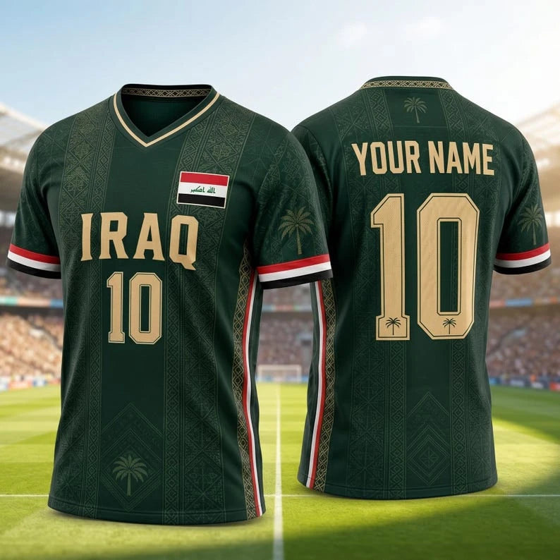 Iraqi football fan jerseys V-neck jerseys Arabic-patterned T-shirts children's gifts match uniforms cycling and hiking gear
