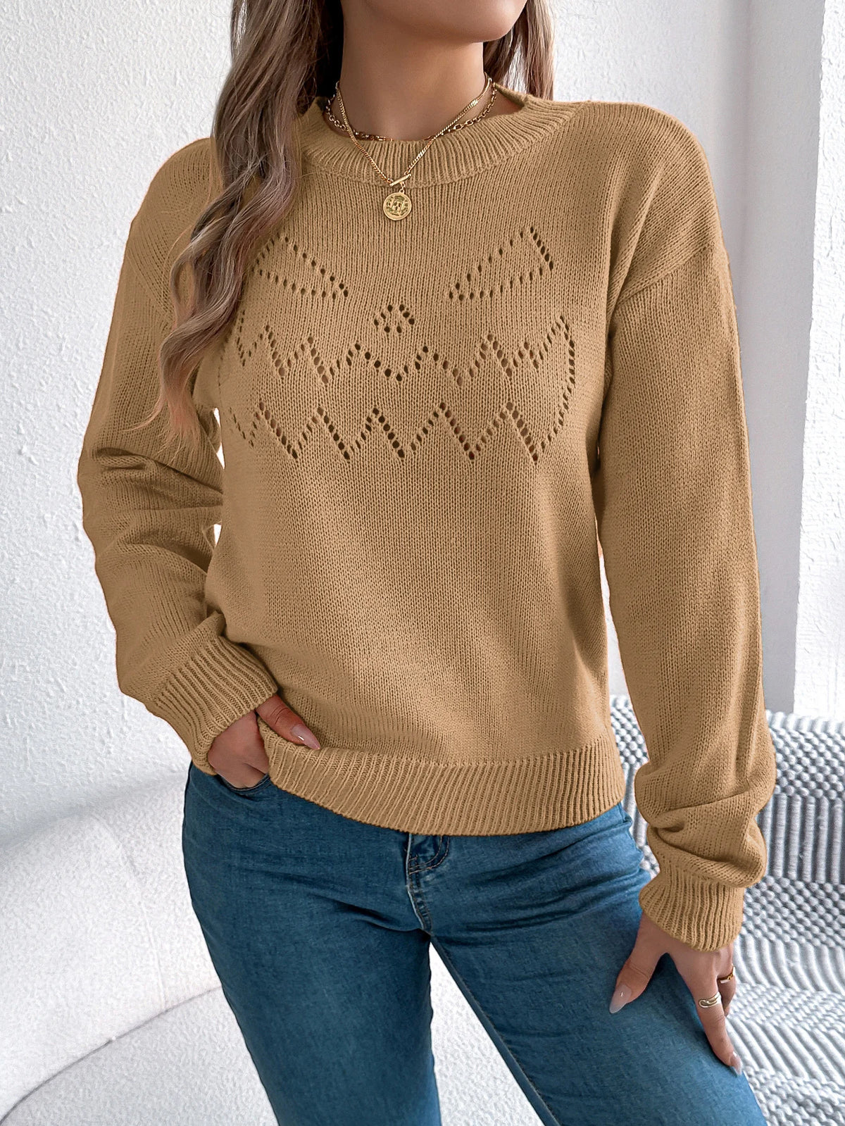 Halloween Women Sweaters for Autumn Winter Casual Solid Color Pumpkin Pattern Long Sleeve Knitted Pullover Tops Orange Khaki Red