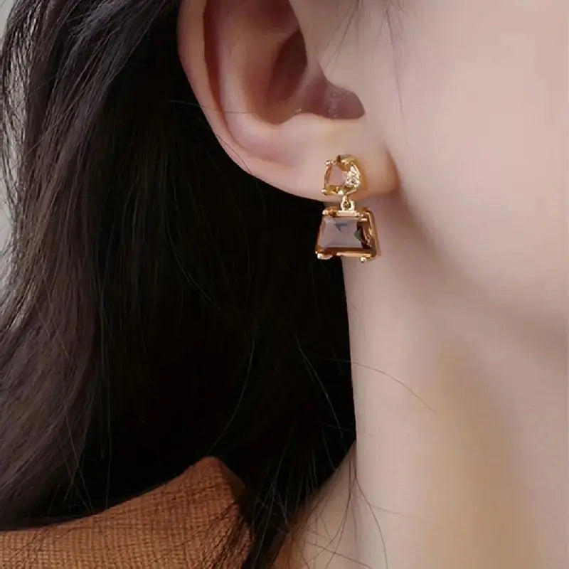 Trendy Cubic Zirconia Copper Drop Earrings For Women Girls Brown Crystal Pendant Earring Party Birthday Daily Jewelry