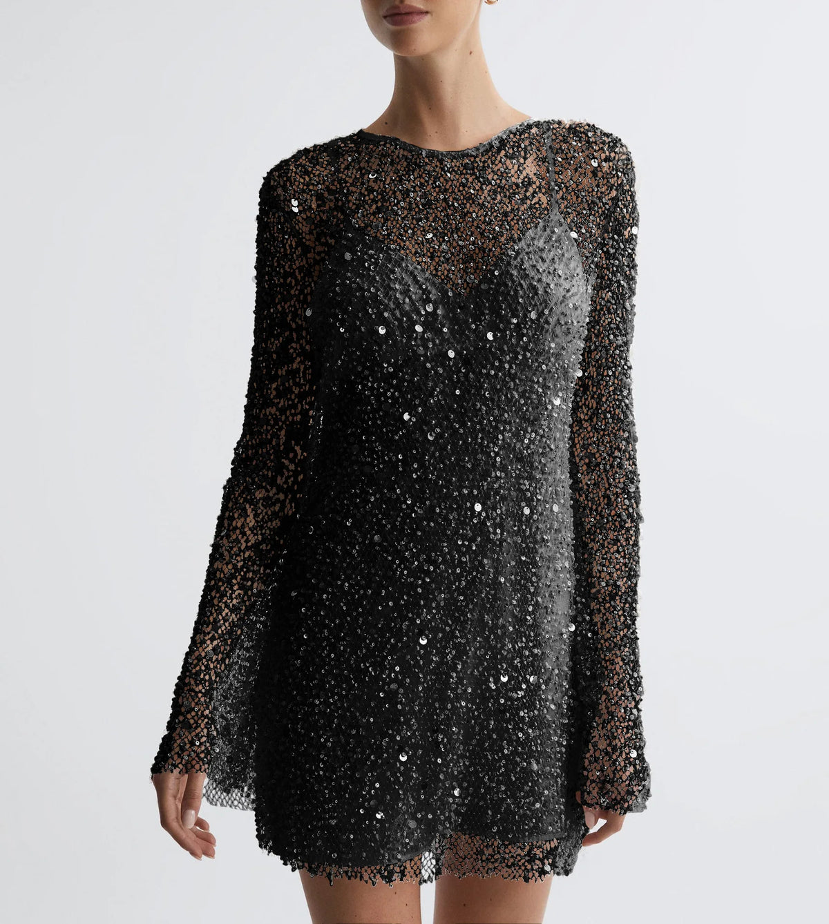 BKLD Christmas Women Sexy Sling Dress And Beading Long Sleeve Cover-Ups 2 Pieces Mini Dress Nightclub Party Wedding Outfits