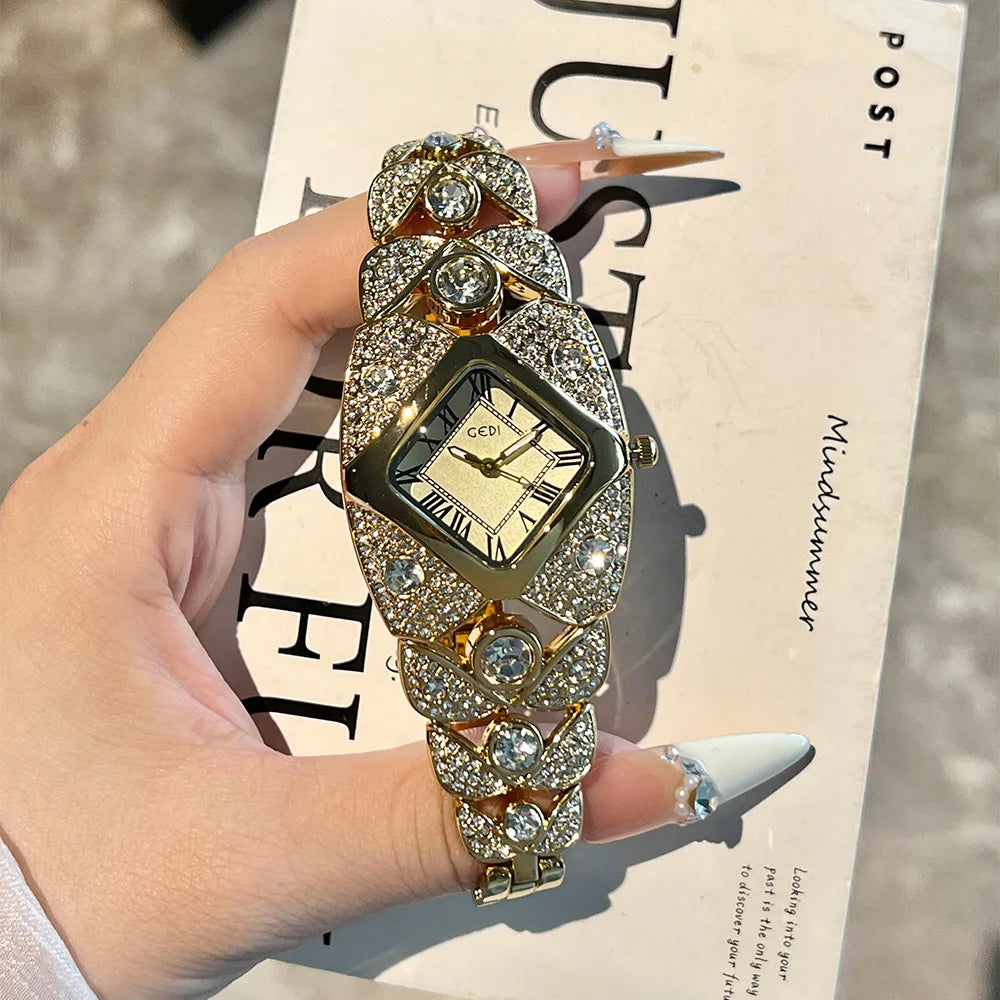 Luxury Diamond Inlaid Women’s Watch – Roman Numeral Dial