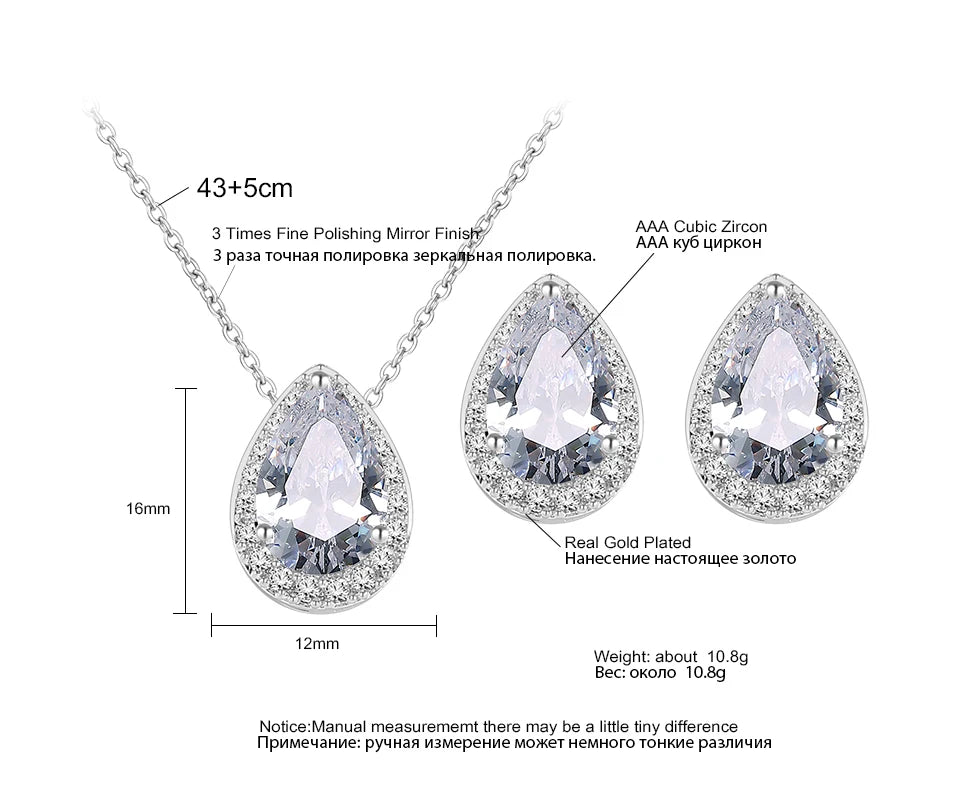 ZAKOL Classic Water Drop Zirconia Wedding Jewelry Set for Women Shiny AAA Cubic Zircon Earrings Necklace Jewelry Sets Gift