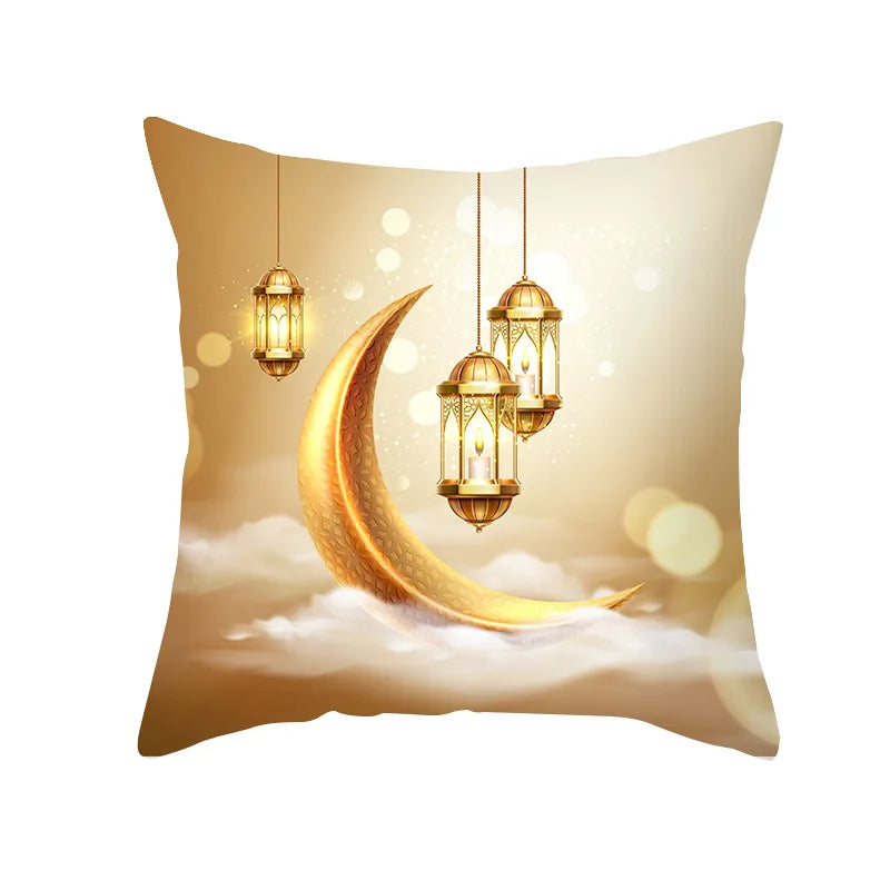 2026 Ramadan Islamic Pillow Cover – Moon & Mosque Design (45×45 cm)