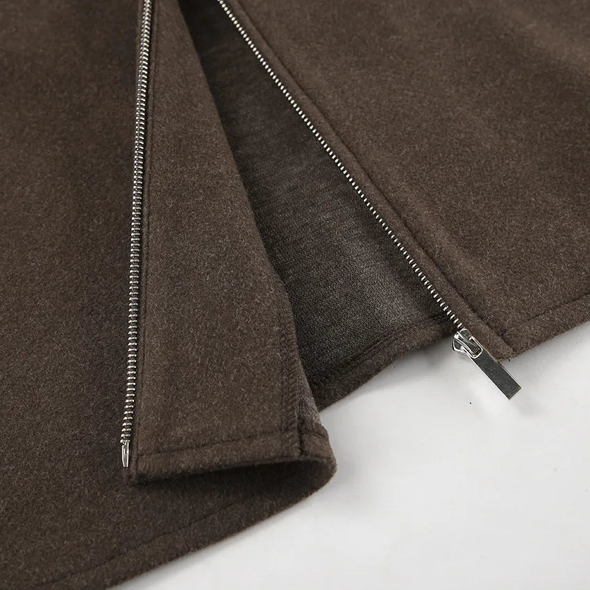 Elegant Women's Woolen Coat Zipper Long Sleeve Blazer Thick Warm Office Lady Tops 2026 Autumn Winter Fashion Short Streetwear