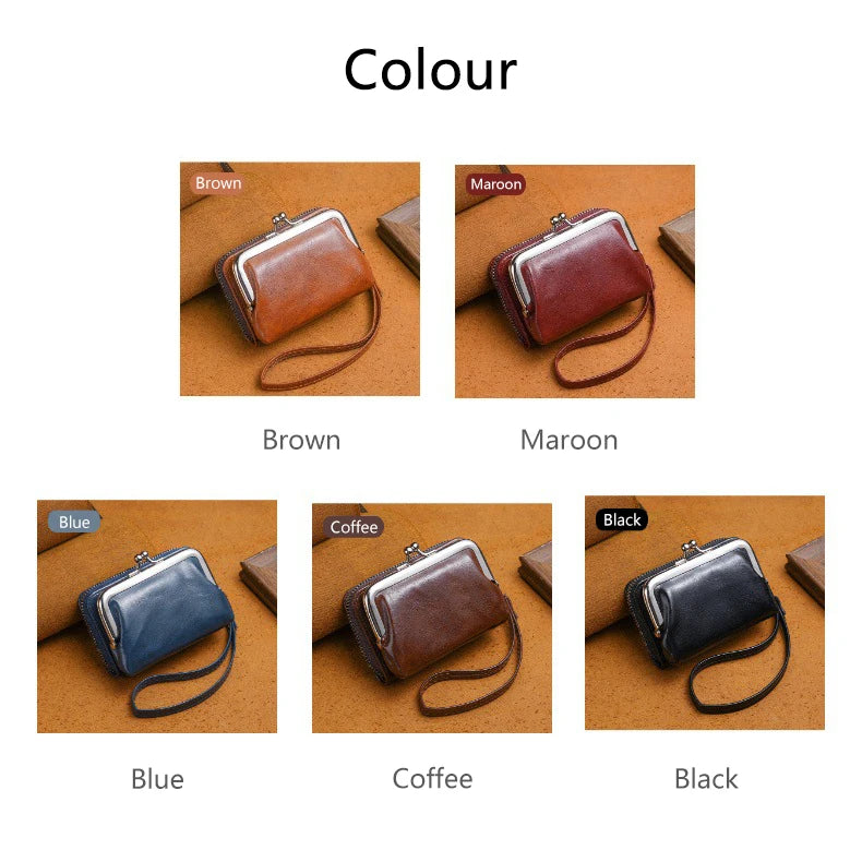 Women's Wallet Fashionableand Minimalist Wrist Strap Short Zero Wallet RetroVersatile LargeCapacity Multi Card Pocket Money Clip