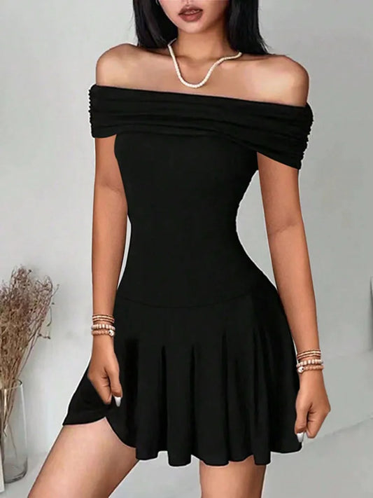 BKLD Women's Clothing 2026 Sexy Off The Shoulder Dress Summer New Arrival Slash Neck High-Waisted Short Dresses Party Clubwear