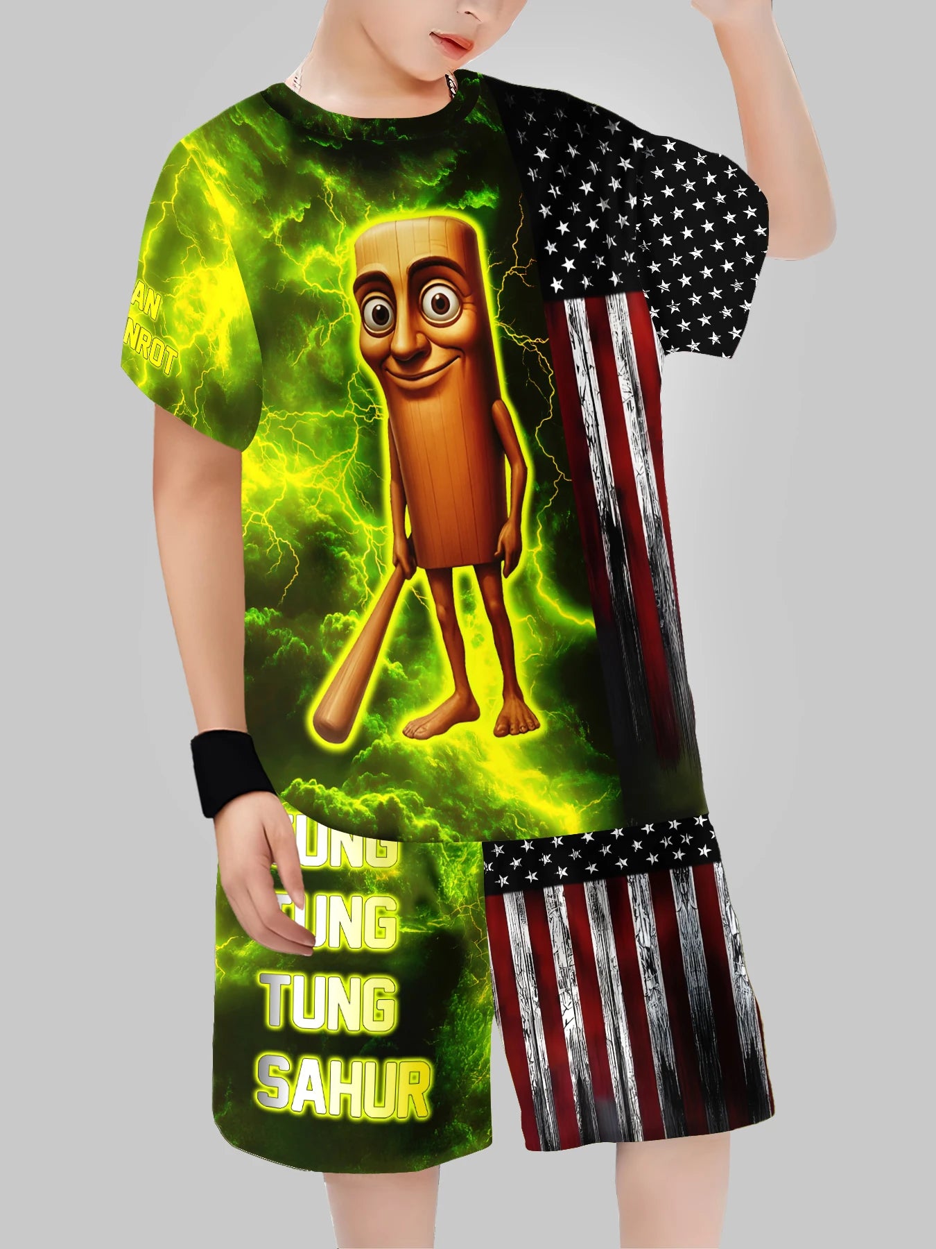 Fashion AI Games TungTungTung Sahur Design T-shirt+Shorts Summer