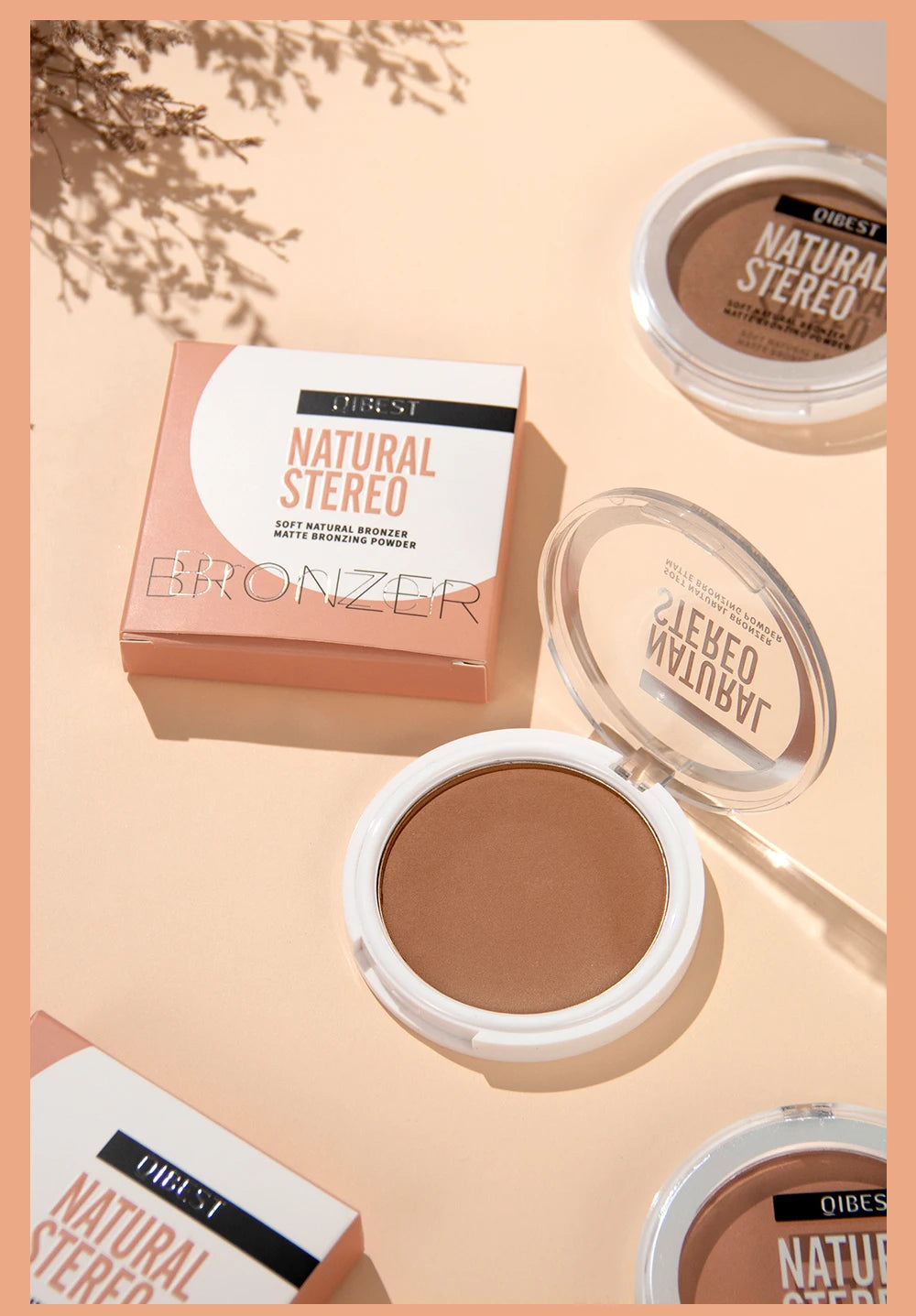 QIBEST Face Bronzer Makeup Contour Shading Powder Trimming Powder Cosmetic Face Concealer Highlighter Bronzer Palette For Women