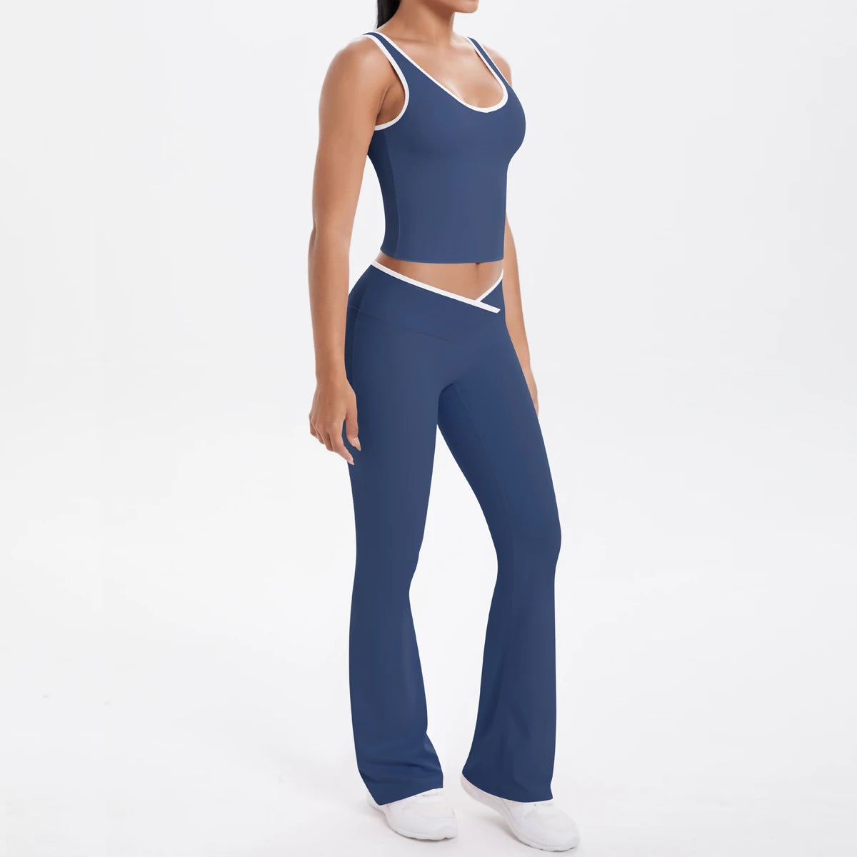 Autumn Women's Yoga Set U-neck Vest High Waist Cross Wide Leg Pants Set Tight Fitting Seamless Elastic Sportswear