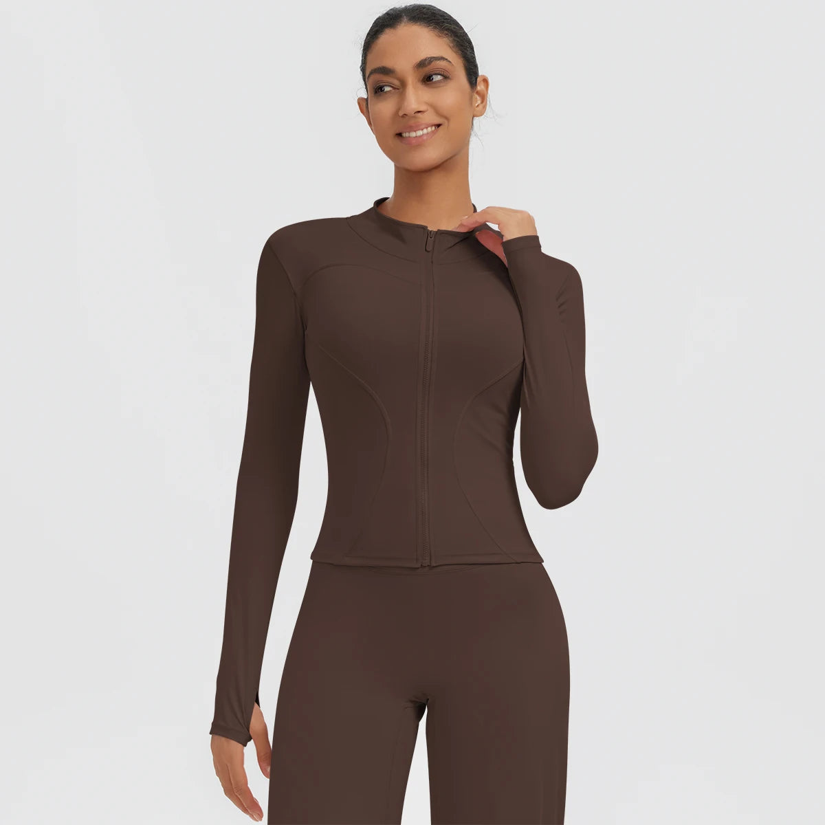 New Women's Stand-Up Collar Yoga Jacket Summer Fitness Sports Solid Color Workout Top Yoga Zipper Long Sleeves Sports Top Coat