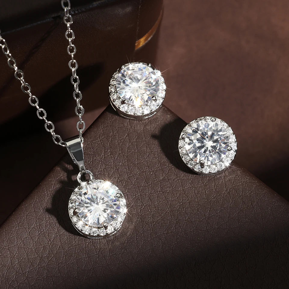 ZAKOL Exquisite Shiny Zircon Water Drop Round Earring Necklaces for Women Romantic Wedding Engagement Jewelry Set With Gift Box