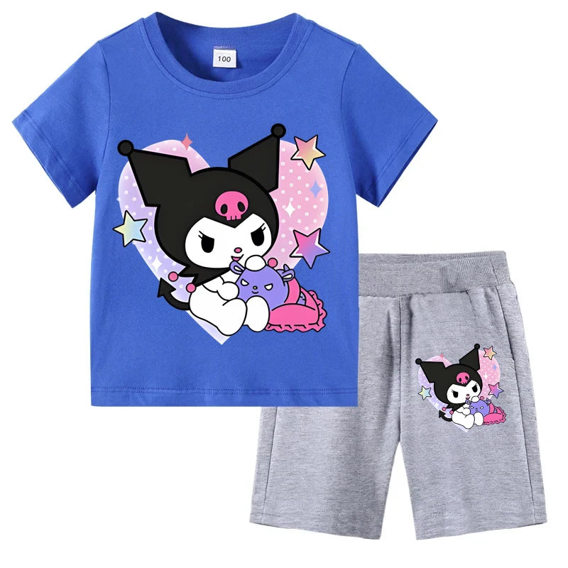 Sanrio Children's T-shirts Set Kuromi Printed Girls Summer Trend Baby