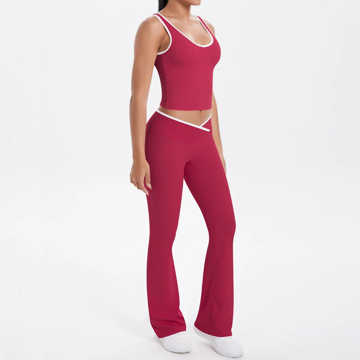 Autumn Women's Yoga Set U-neck Vest High Waist Cross Wide Leg Pants Set Tight Fitting Seamless Elastic Sportswear
