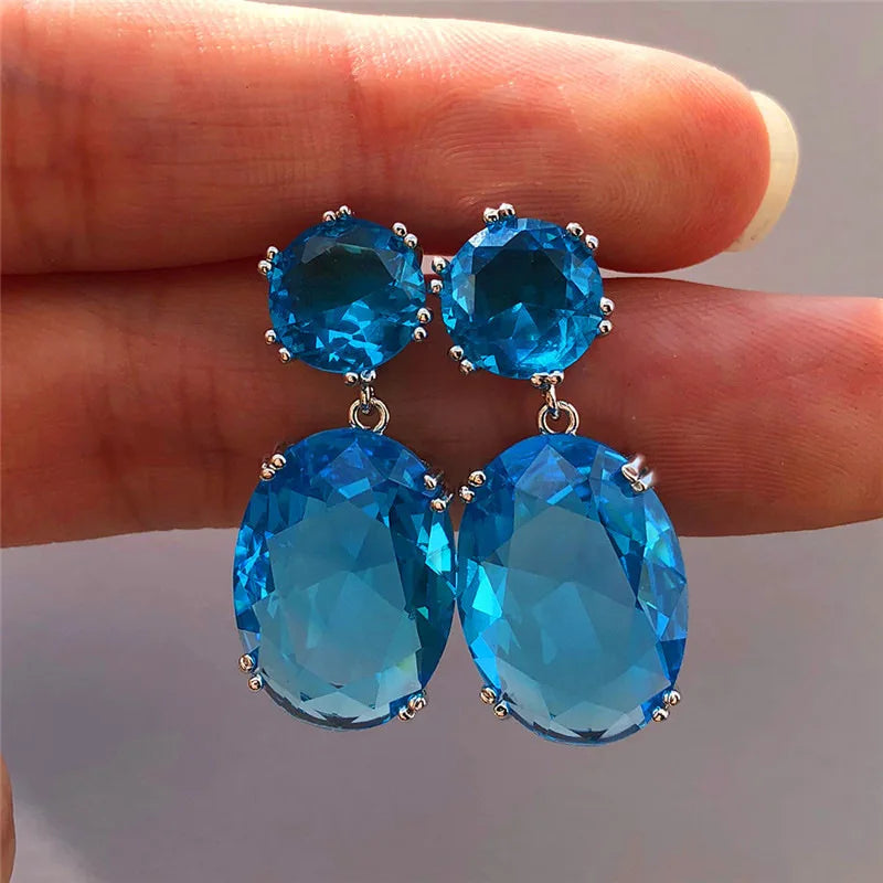 Trendy Square Zirconia Drop Stud Earrings For Women Girls Gold Color Metal Crystal Stone Pendant Ears Accessories Jewelry Gifts