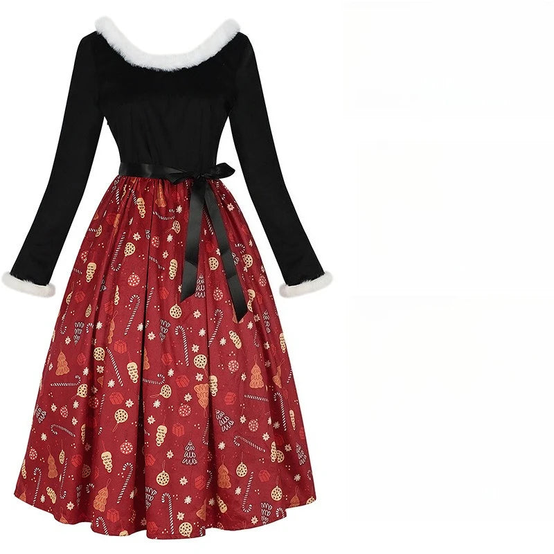 Christmas Themed Print Dress Family Atmosphere Party Event Costume Christmas Halloween Cos Costume