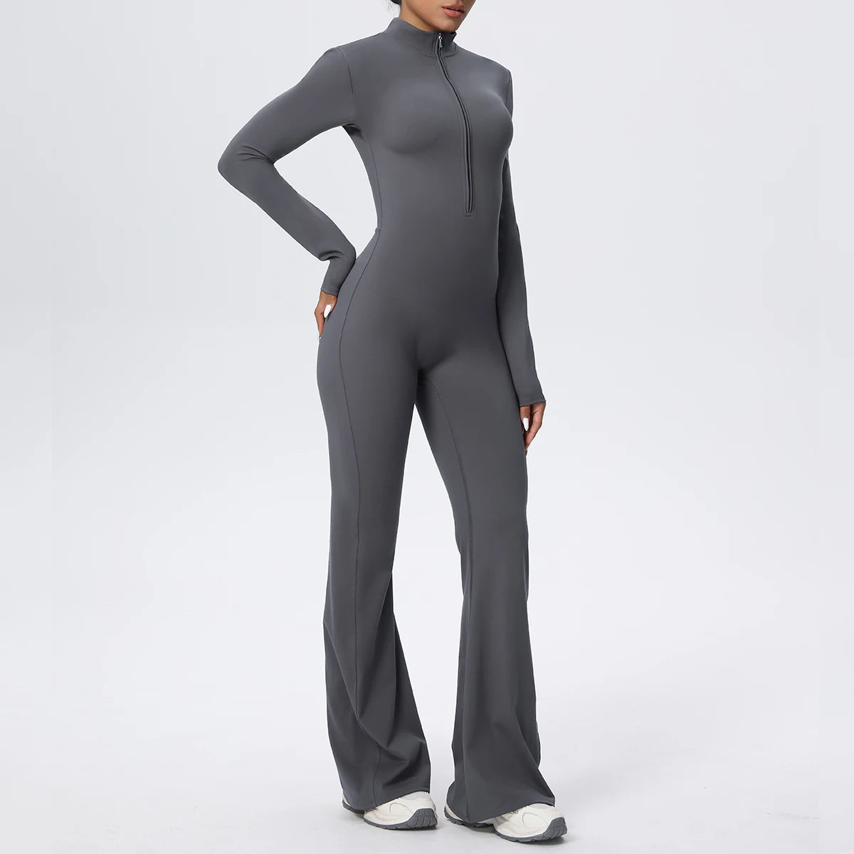 Woman's Fitness Yoga Bodysuit Solid Color Yoga Zipper Long Sleeves Trousers Gym High Strength Exercise Sports Bodysuit Leggings