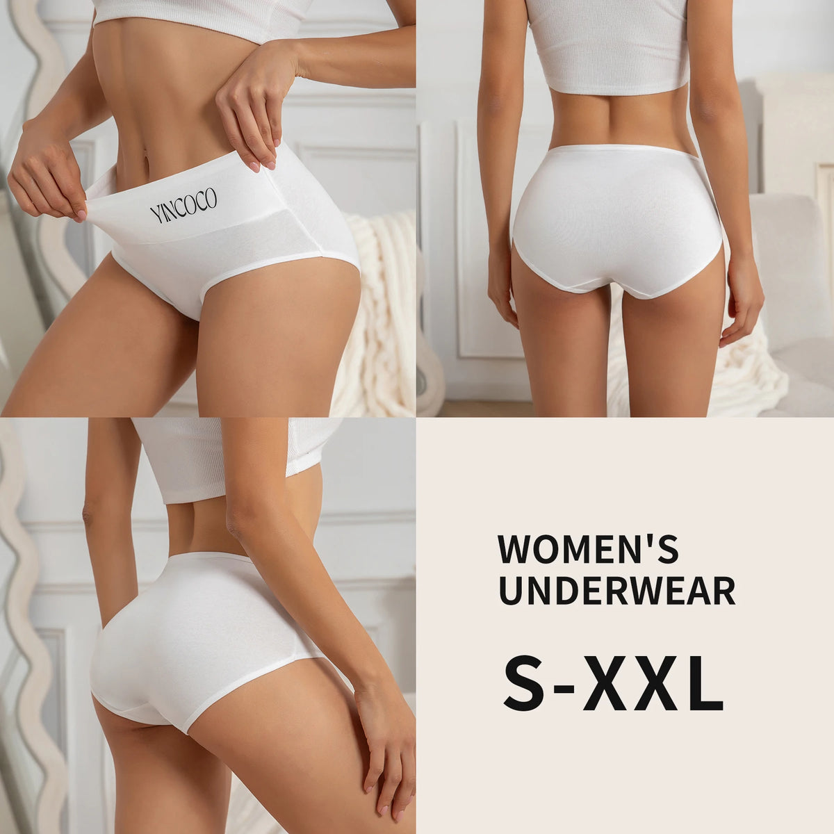 3PCS Soft Breathable Cotton Women's Briefs High Rise Letter Logo Panties Skin-Friendly Daily Ladies Underwear Black White Set