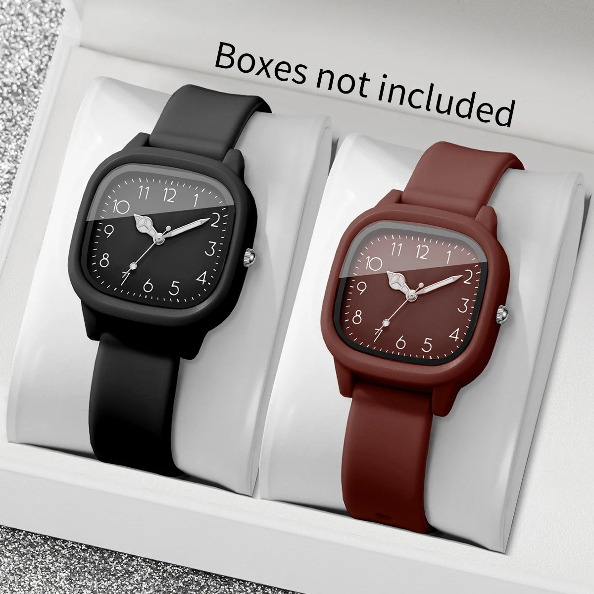 2PCS Fashion Square Arabic Dial Women Quartz Watch Set Silicone Strap Ladies Dress Wristwatches Relogio Feminino (Without Box)