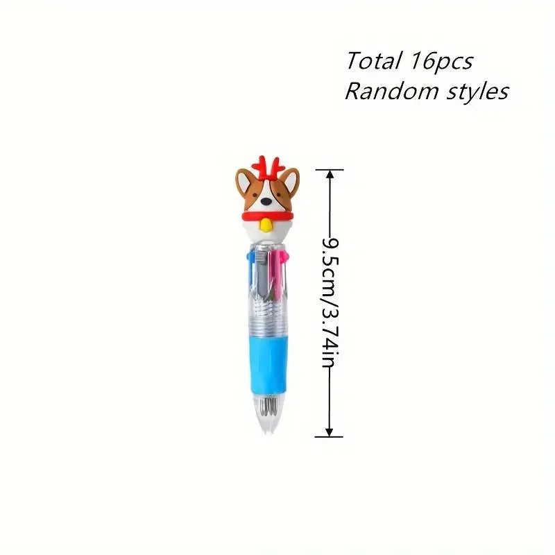 16pcs Mini Christmas Ballpoint Pens - Vibrant Assorted Designs, Soft Silicone Grip, Ergonomic for Office & Holiday Gifts