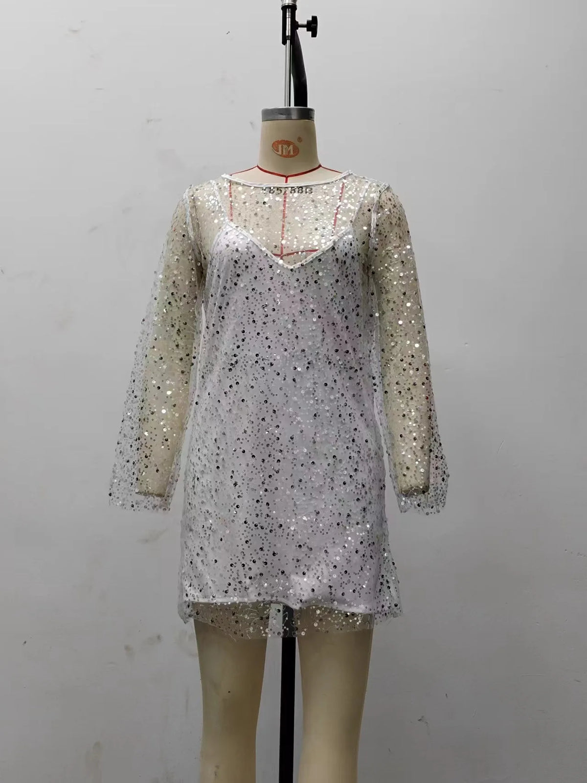 BKLD Christmas Women Sexy Sling Dress And Beading Long Sleeve Cover-Ups 2 Pieces Mini Dress Nightclub Party Wedding Outfits