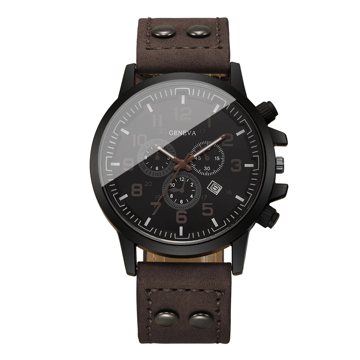 Fashion Military Men Sports WatchesLeather Strap Decorative Sub‑Dials Calendar Display Wristwatch Relogio Masculino（Without Box）