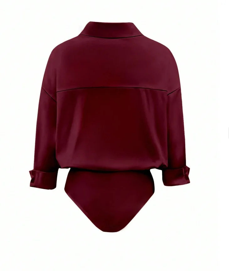 Women Shirt Bodysuit Oversized Boyfriend Half Sleeve Blouse Deep V Collar Bodysuit Shirts Elegant Office Lady Jumpsuit Top