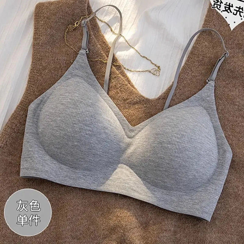 セクシー Bralette Small Chest Gathering Seamless Thin Straps Backless Wirefree Comfort Fixed Cup Lingerie Invisible Support Women US