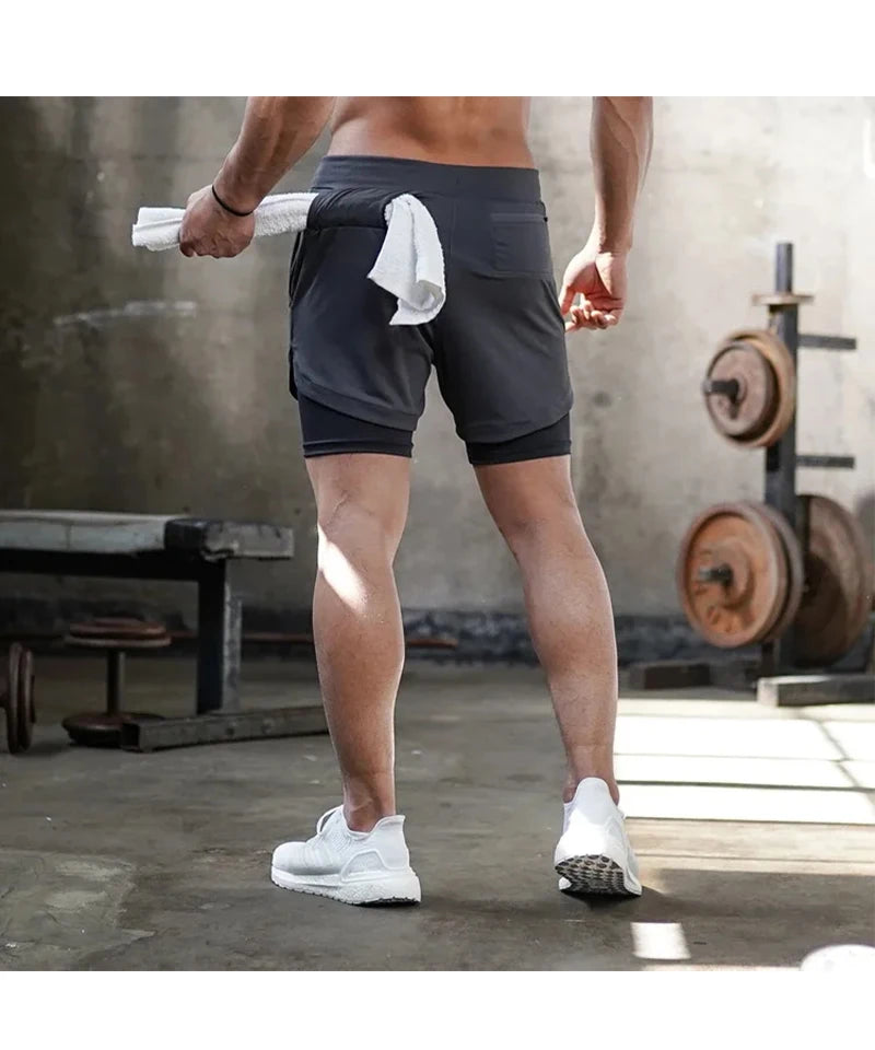 Men Running Shorts Camo Gym Sports Shorts 2 in 1 Quick Dry Workout Fitness Training Jogging Short Summer with Pocket Men Shorts
