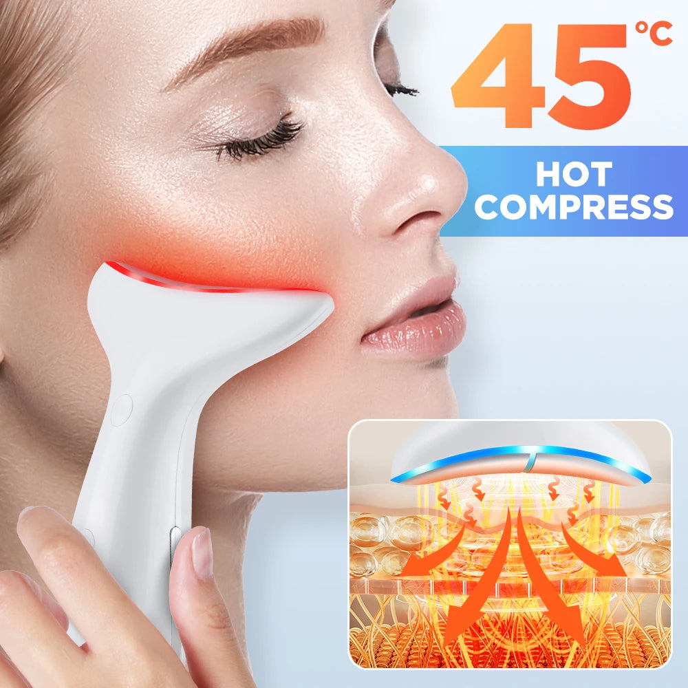 3 Color LED Face Neck Massager Beauty Device 3 Modes 3 Levels Home Use Vibration Lifting Anti Aging Improve Neck Lines Skin Care
