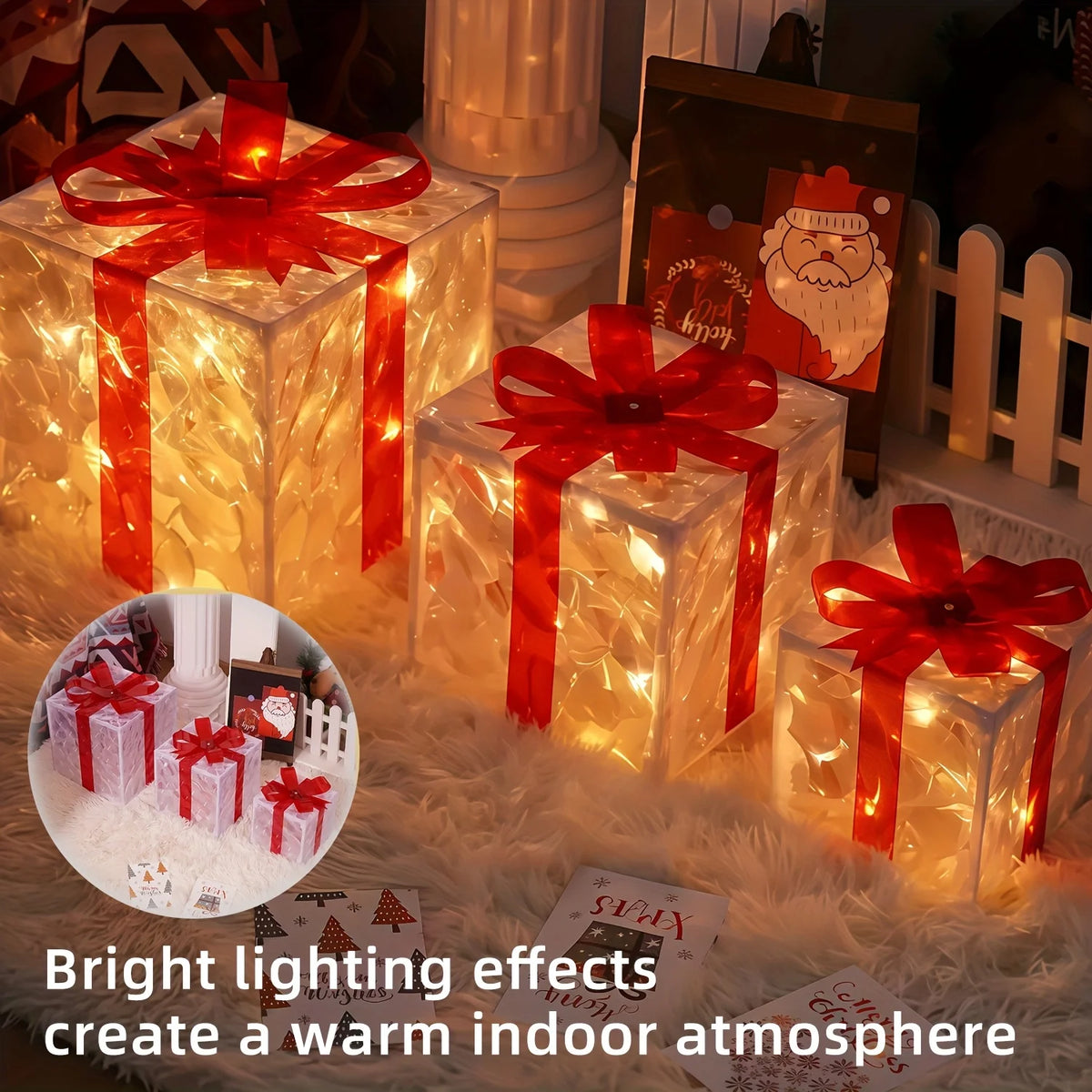 Set of 3 Christmas Lighted Gift Boxes Decorations Presents Boxes Christma Ornaments for Xmas Tree Yard Home Indoor Outdoor