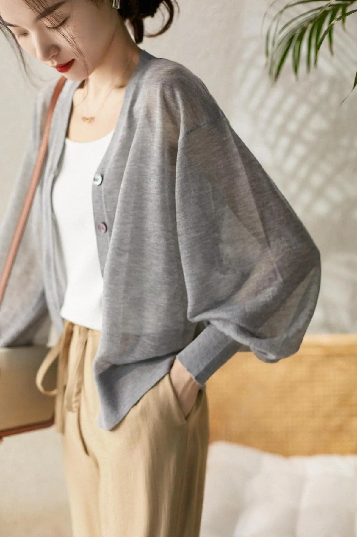 Women Elegant V Neck Single Breasted Thin Sun-proof Cardigan Elegant Korean Knit Simple Solid Sheer Tops Summer Casual Outwear