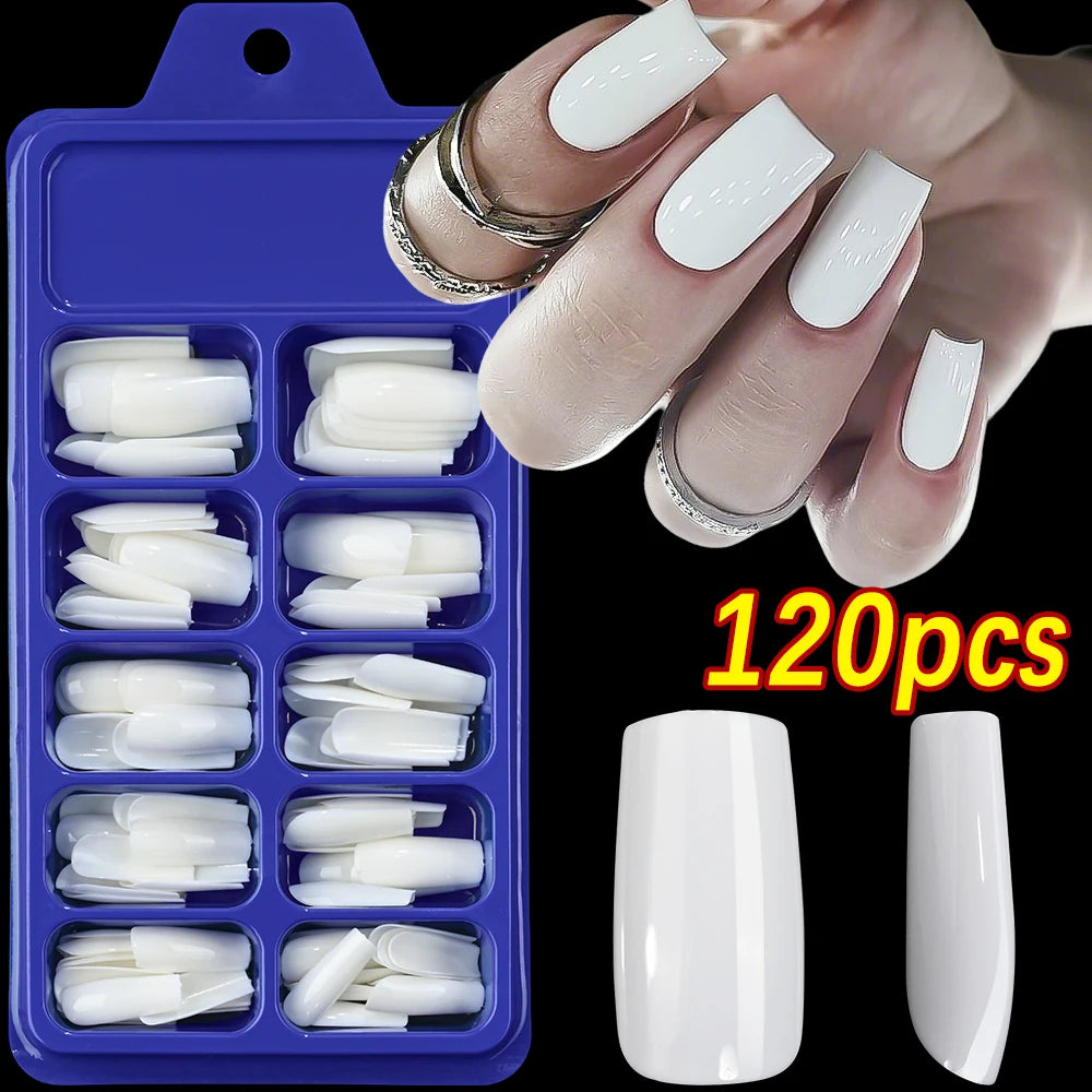 120Pcs Short Square French False Nails Acrylic Ballet Full Cover Fake Nail Tips Extension for Women Wearable Press on Nails