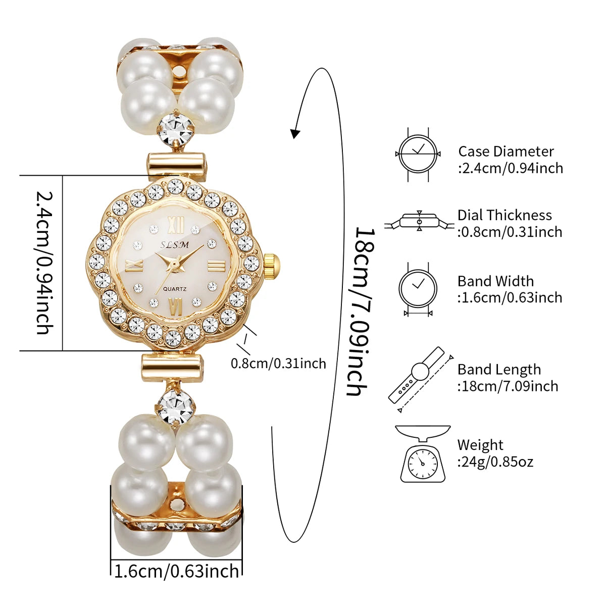 Elegant Pearls Bracelet Strap Women Watches Luxury Rhinestone Flower Dial Quartz Wristwatches Relogio Feminino (Without Box)