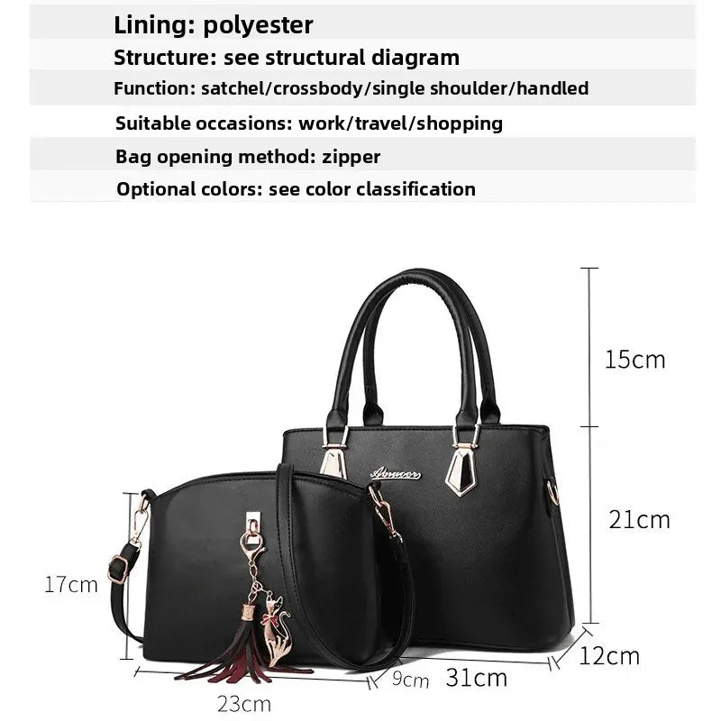Trendy Large Capacity Women's Handbag Fashionable Mother-Child Shoulder Bag Simple Design Polyester Lining Soft PU Material