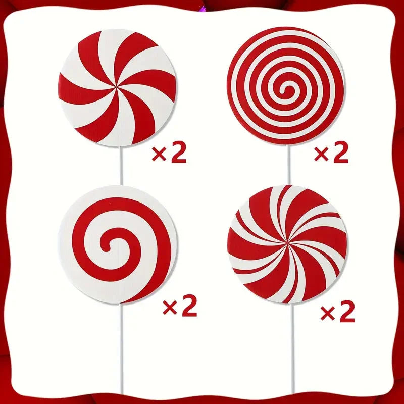 4/8pcs Christmas Tree Topper and Ornaments Set with Large Candy Cane Swirls for Home,Party Centerpiece for Christmas, Weddings