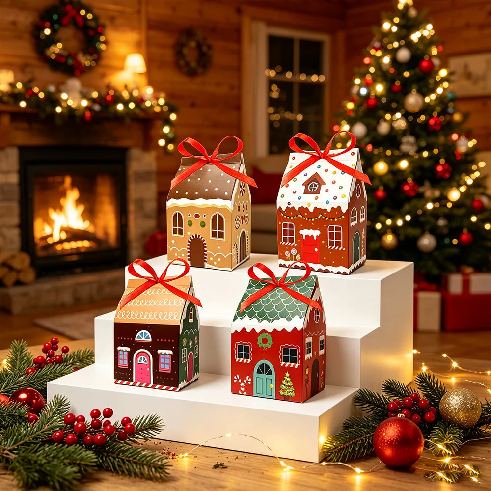 24pcs Christmas Advent Calendar Gift Boxes House Shape Treat Box with Number Stickers Ribbon Present Packaging Boxes 
