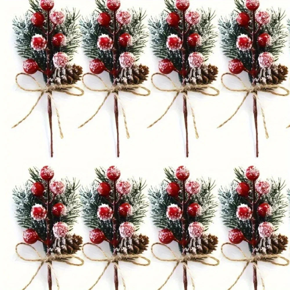 10 Rustic Cedar Branches with Faux Berries And Holly - Durable Plastic Christmas Ornaments, Fireplace Garlands, Vine Decorations