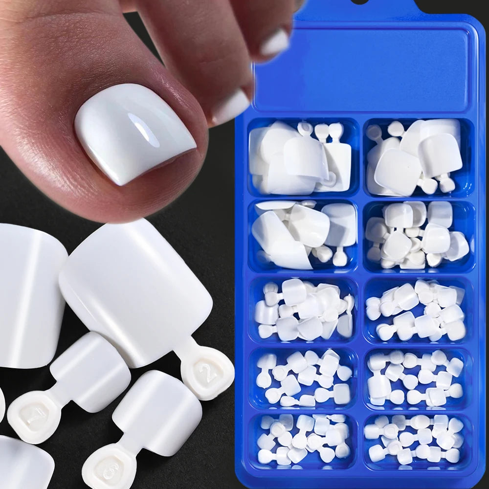 100Pcs White Clear Short Square Fake Toenail Tips Pink Red False Toe Nails Acrylic Full Cover Artificial Press on Toenails