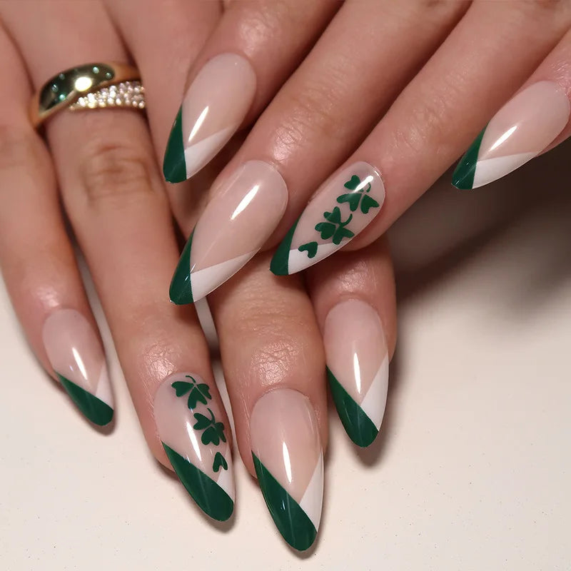 24pcs Flower Butterfly Design False Nail Aurora Cat's Eye Tips Almond Press on Nails Simple Wearable Gradient French Fake Nail