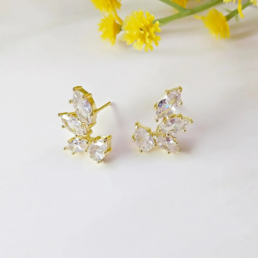 ZAKOL Luxury Leaf Marquise Zircon Bridal Earrings for Women White Shiny Crystal Elegant Wedding Party Jewelry