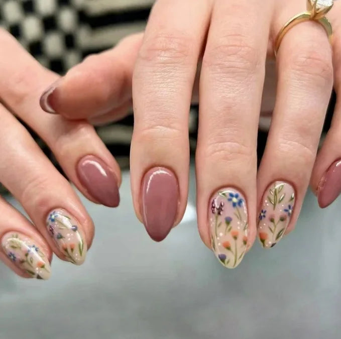 24pcs Fake Nail Green Dandelion Self-adhesive False Nails Finger Nails  for Gluing Nail Tips Nail Art Summer Press on Nails 2025