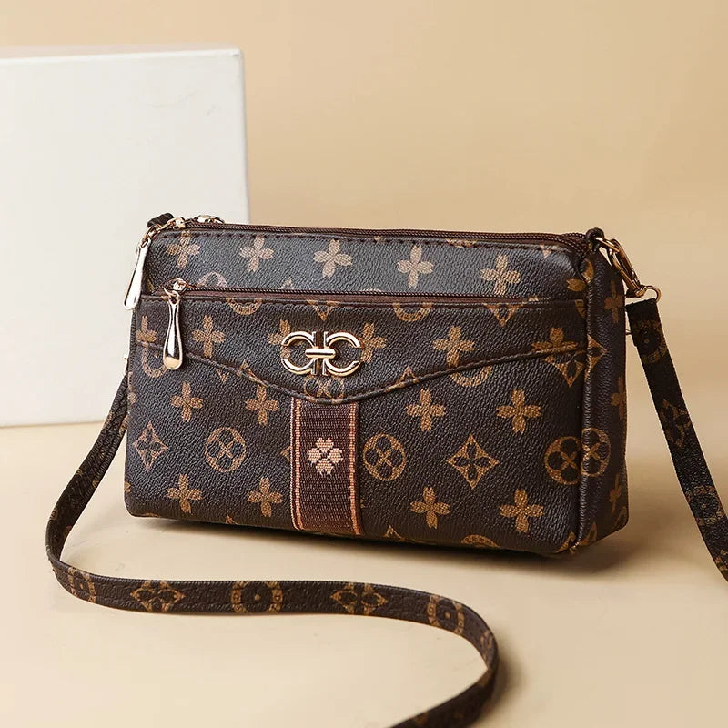 Large Capacity Multi-Layer Ladies Crossbody Bag Vintage Single Shoulder Bag for Middle-Aged Women with Coin Pocket