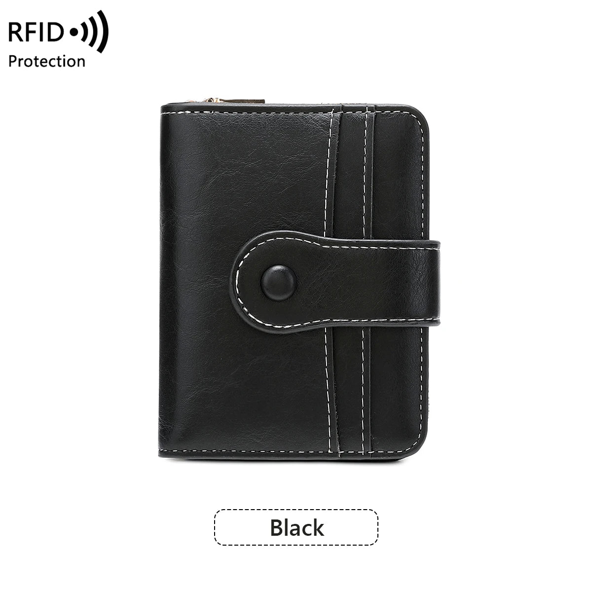 Women's RFID Blocking Wallet Multi-Card Holder Zipper Buckle Short Money Clip Retro Coin Wallet Functional Design